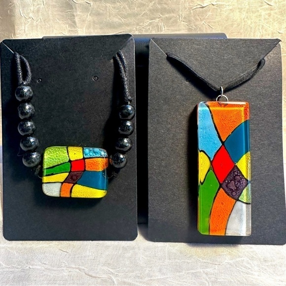 Colorful Necklace and Bracelet stained glass-like design Jewelry Set - Picture 1 of 7